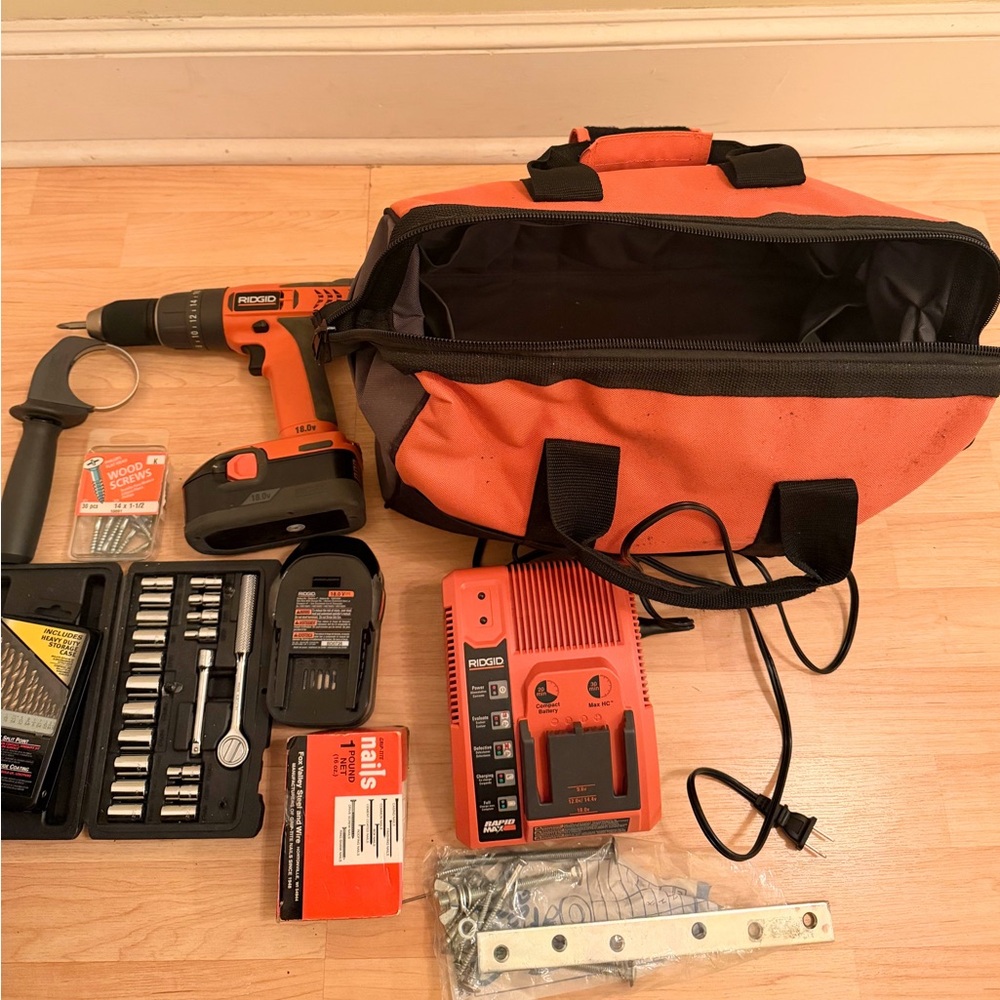 Orange Cordless Drill Set with Accessories